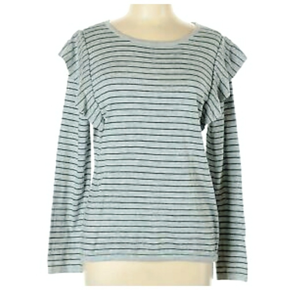 NWT a.n.a Gray Black Stripe Ruffle Sweater‎